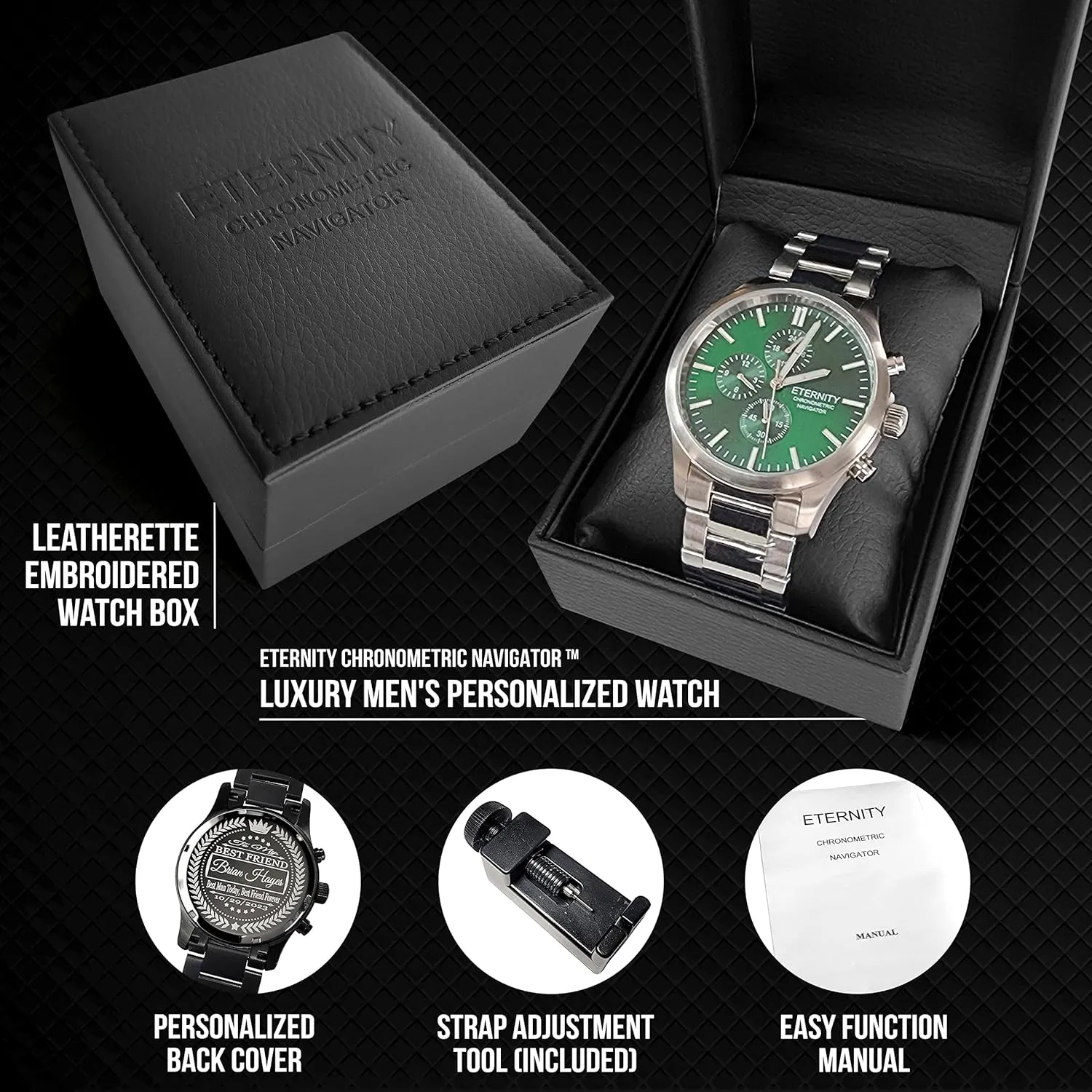 operated, Japan quartz, multi function. minus mammoth notify entourage magnitude Engraved back cover. (Silver/blue dial) personalized multi function men's watch. Stainless, battery 