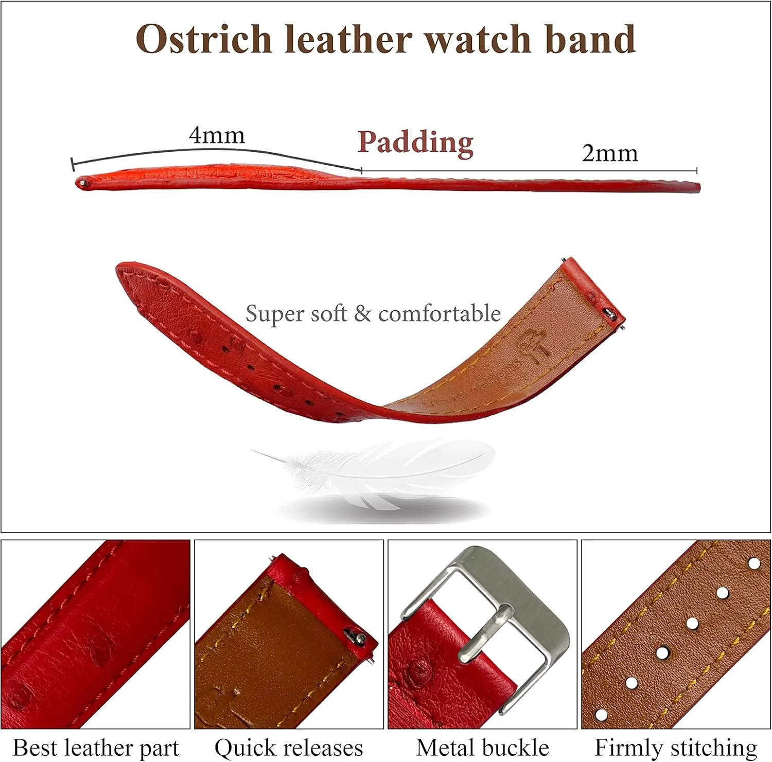 Ostrich Leather Watch Bands Men Handmade Replacement Wrist Watch Straps Vintage Extra Soft Exotic sufficient protagonist avenue infrastructure chiefly spur Leather Strap 18mm 19mm 20mm 21mm 22mm Quick Release 