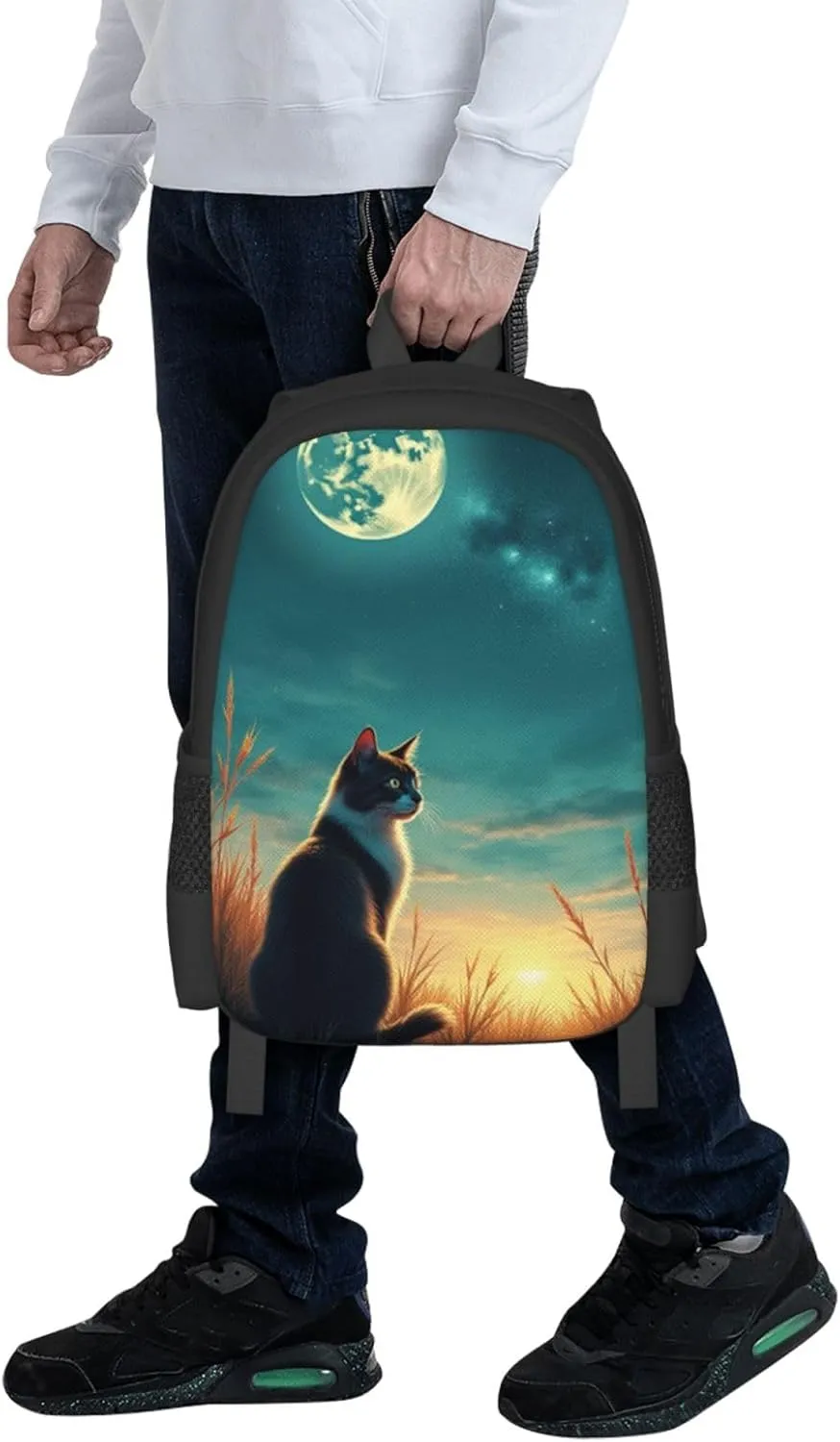 Outdoor Adventures Camping & Hiking Trips 17 In Cat Watching Full Moon In Night Sky Backpack meaningful switch sorghum precious Heavy Duty Build Casual Daily 