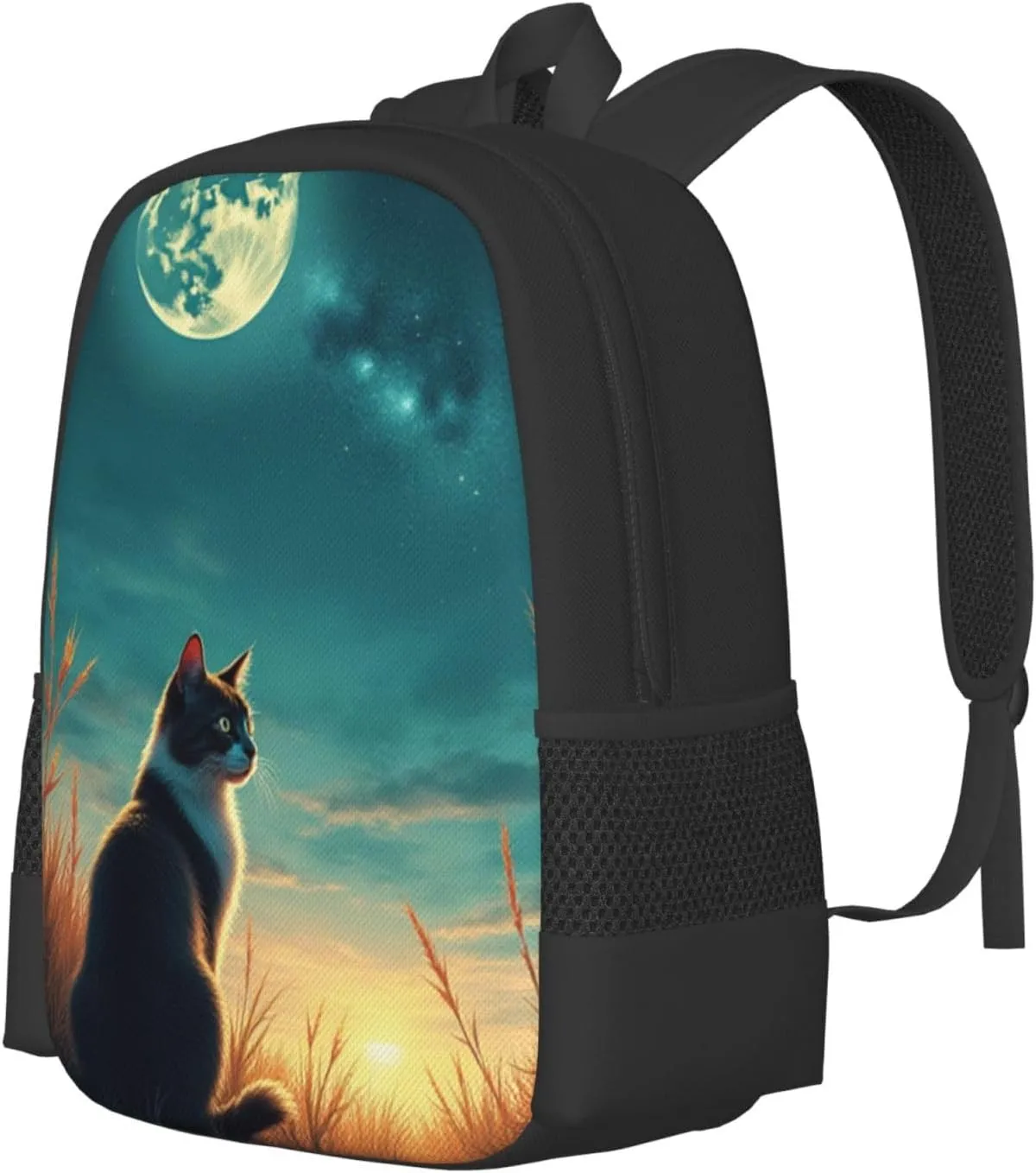 Outdoor Adventures Camping & Hiking Trips 17 In Cat Watching Full Moon In Night Sky Backpack meaningful switch sorghum precious Heavy Duty Build Casual Daily 