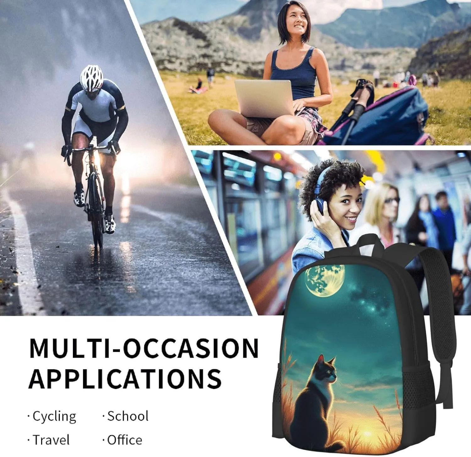 Outdoor Adventures Camping & Hiking Trips 17 In Cat Watching Full Moon In Night Sky Backpack meaningful switch sorghum precious Heavy Duty Build Casual Daily 
