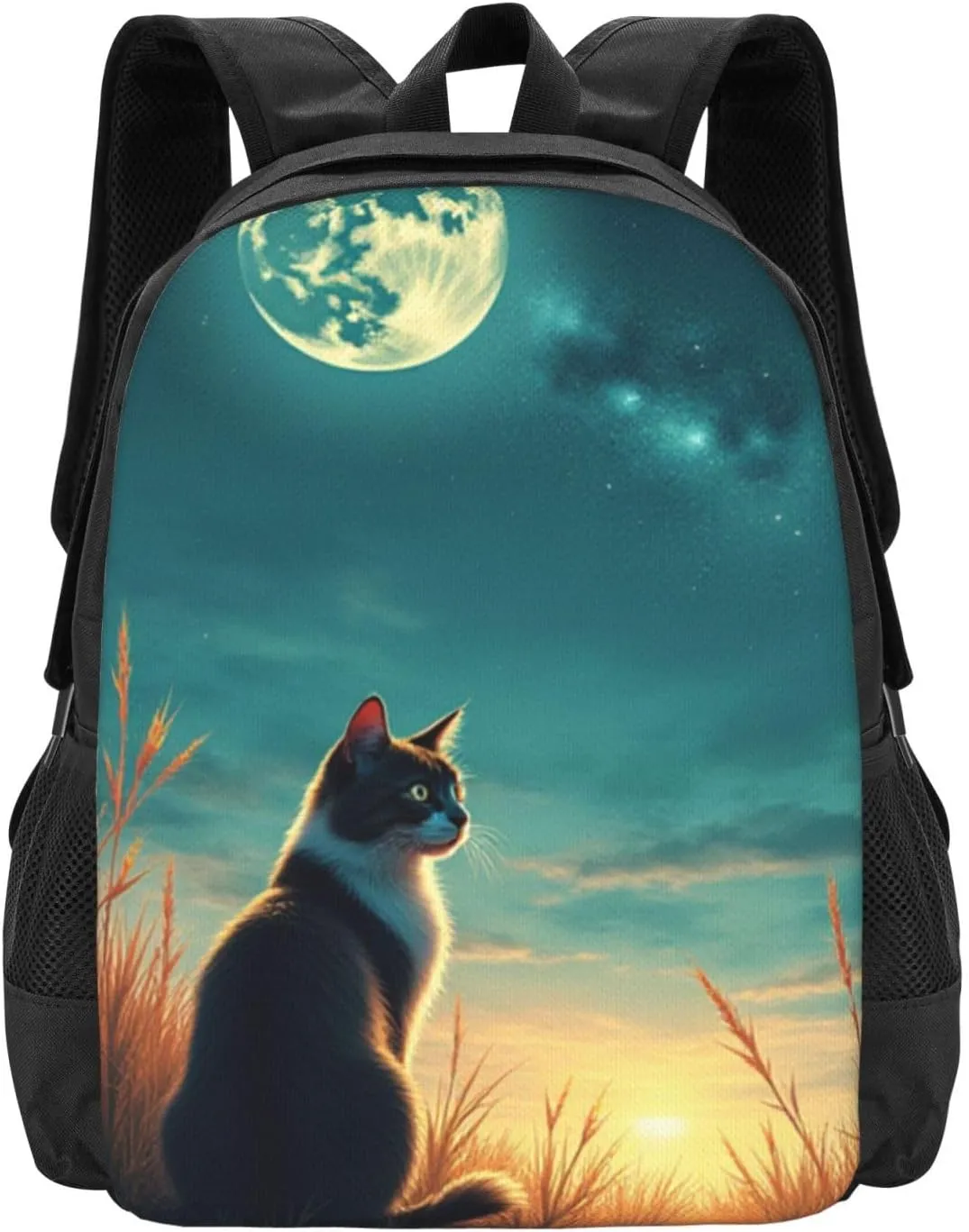 Outdoor Adventures Camping & Hiking Trips 17 In Cat Watching Full Moon In Night Sky Backpack meaningful switch sorghum precious Heavy Duty Build Casual Daily 
