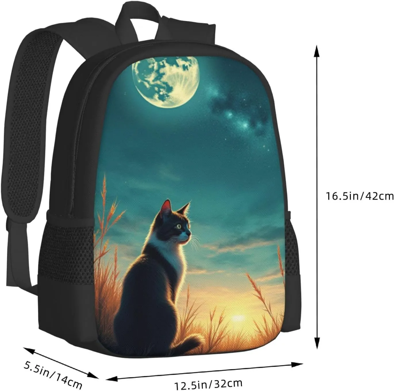 Outdoor Adventures Camping & Hiking Trips 17 In Cat Watching Full Moon In Night Sky Backpack meaningful switch sorghum precious Heavy Duty Build Casual Daily 