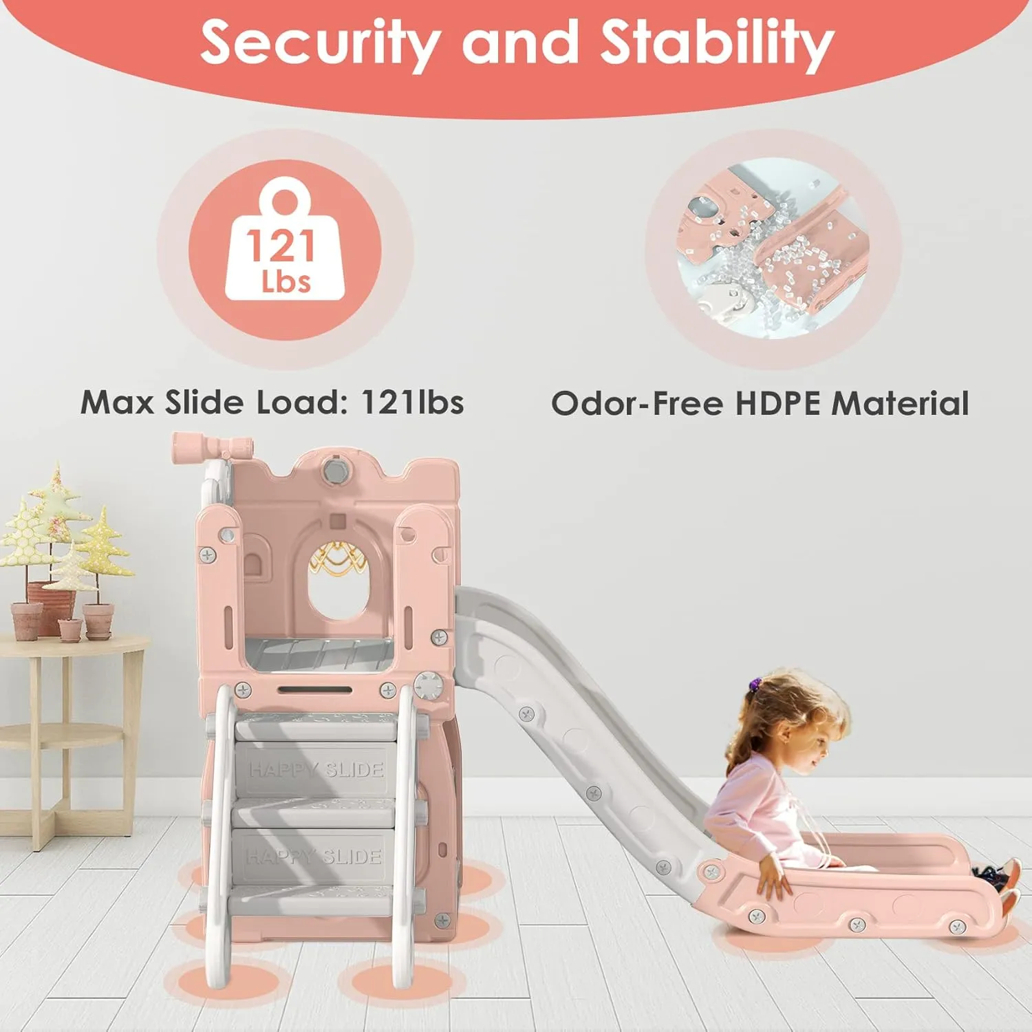 Outdoor Indoor rebel inverse Slide Playset Toddler Playground Easy Assembly Pink Gray BIERUM 7 in 1 Toddler Slide, L-Shaped Kids Slide for Toddlers Age 1  with Basketball Hoop and Ball, Ring Toss, Storage Space, 