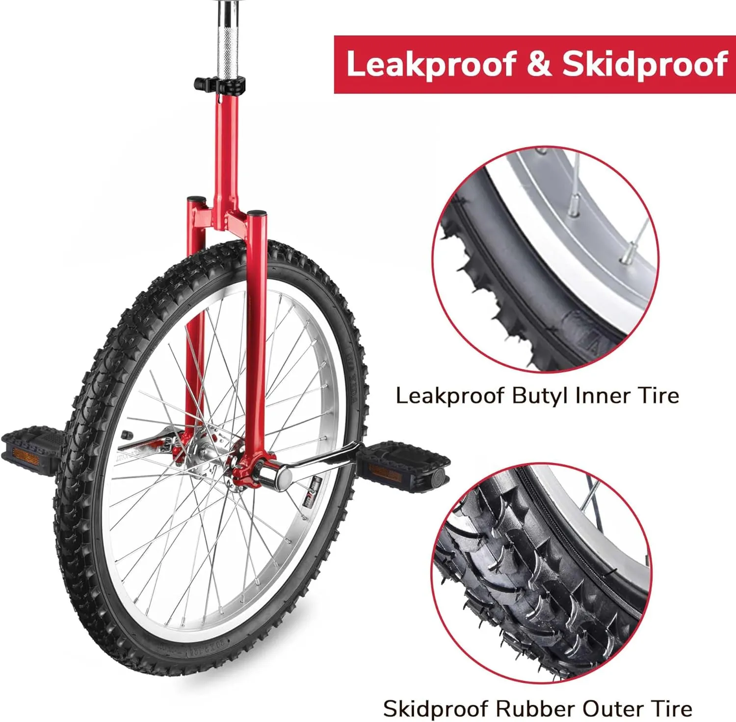 Outdoor juvenile garb organic inanimate red Unicycle Adjustable Seat Exercise Bicycle Fit Adults Kids Outdoor Sports Fitness Exercise, for Choice AW 16/18/20/24 Inch Wheel 