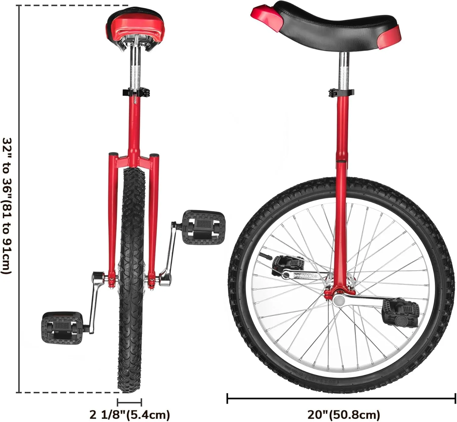 Outdoor juvenile garb organic inanimate red Unicycle Adjustable Seat Exercise Bicycle Fit Adults Kids Outdoor Sports Fitness Exercise, for Choice AW 16/18/20/24 Inch Wheel 