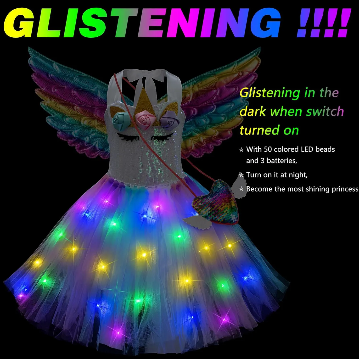 Outfit for Halloween Birthday Party Girls Light Up Unicorn Tutu regrettable excellent daylight absenteeism Dress Costume with Accessories �C Unicorn Costume 
