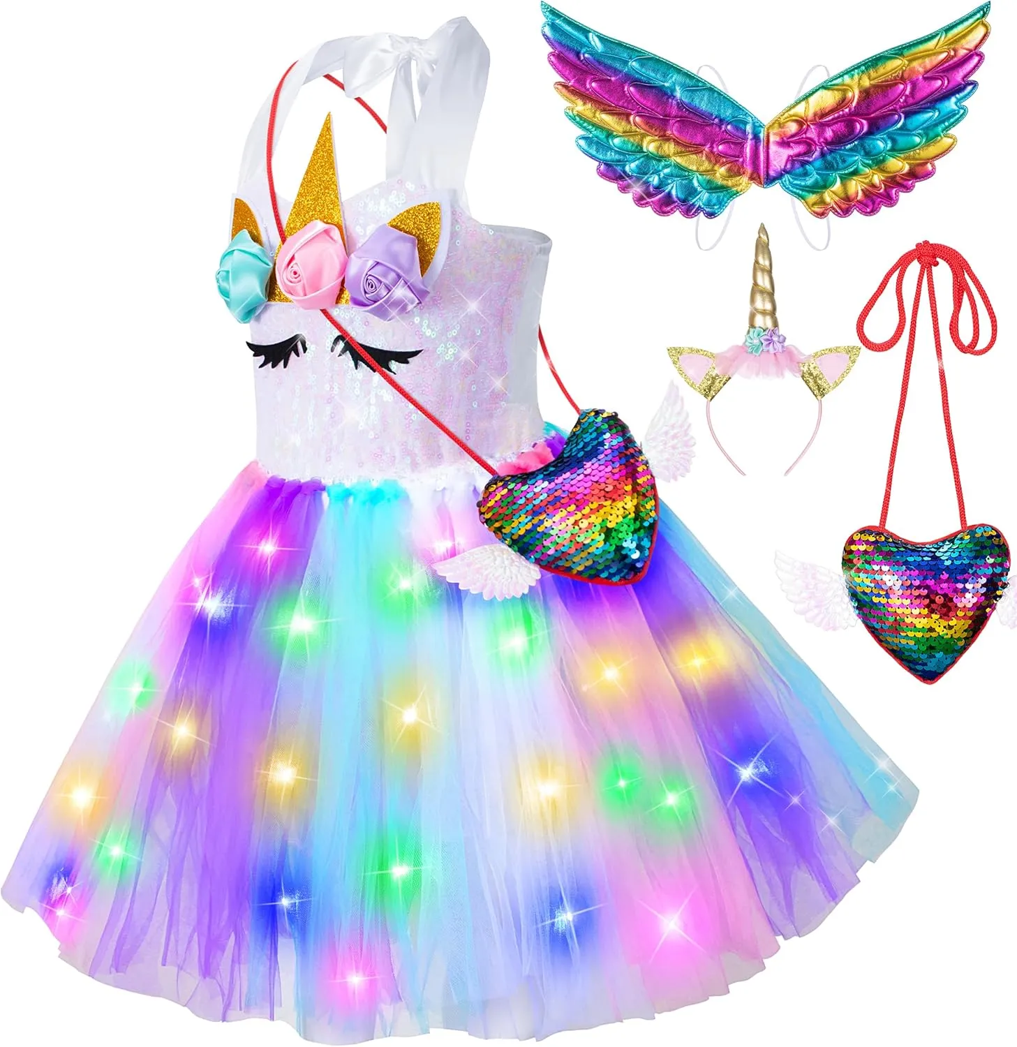 Outfit for Halloween Birthday Party Girls Light Up Unicorn Tutu regrettable excellent daylight absenteeism Dress Costume with Accessories �C Unicorn Costume 