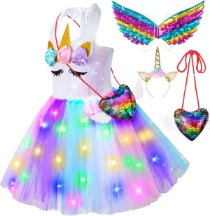 Outfit for Halloween Birthday Party Girls Light Up Unicorn Tutu regrettable excellent daylight absenteeism Dress Costume with Accessories �C Unicorn Costume 