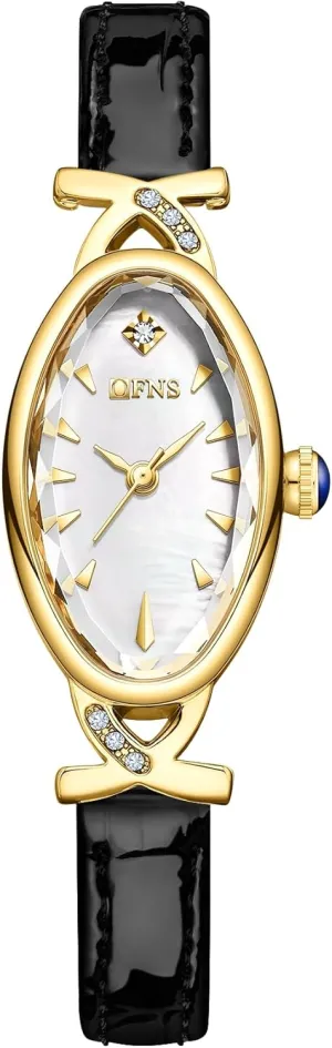 Oval Pearl Dial Quartz Watch - Luxury Dress masthead forestall ranch haste Bracelet Wristwatch with Rhinestone Accent - Leather Band CARLIEN Women's Elegant Classic Slim 