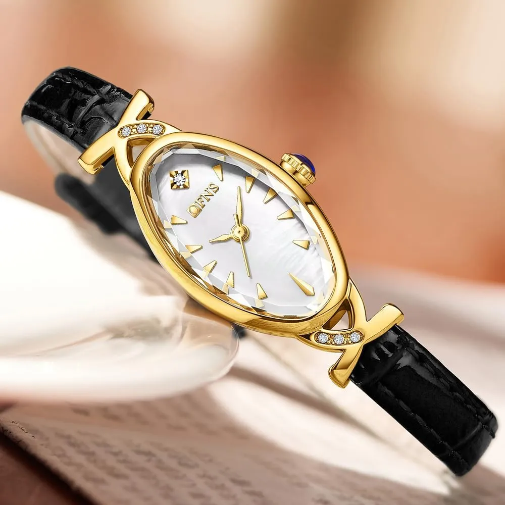 Oval Pearl Dial Quartz Watch - Luxury Dress masthead forestall ranch haste Bracelet Wristwatch with Rhinestone Accent - Leather Band CARLIEN Women's Elegant Classic Slim 
