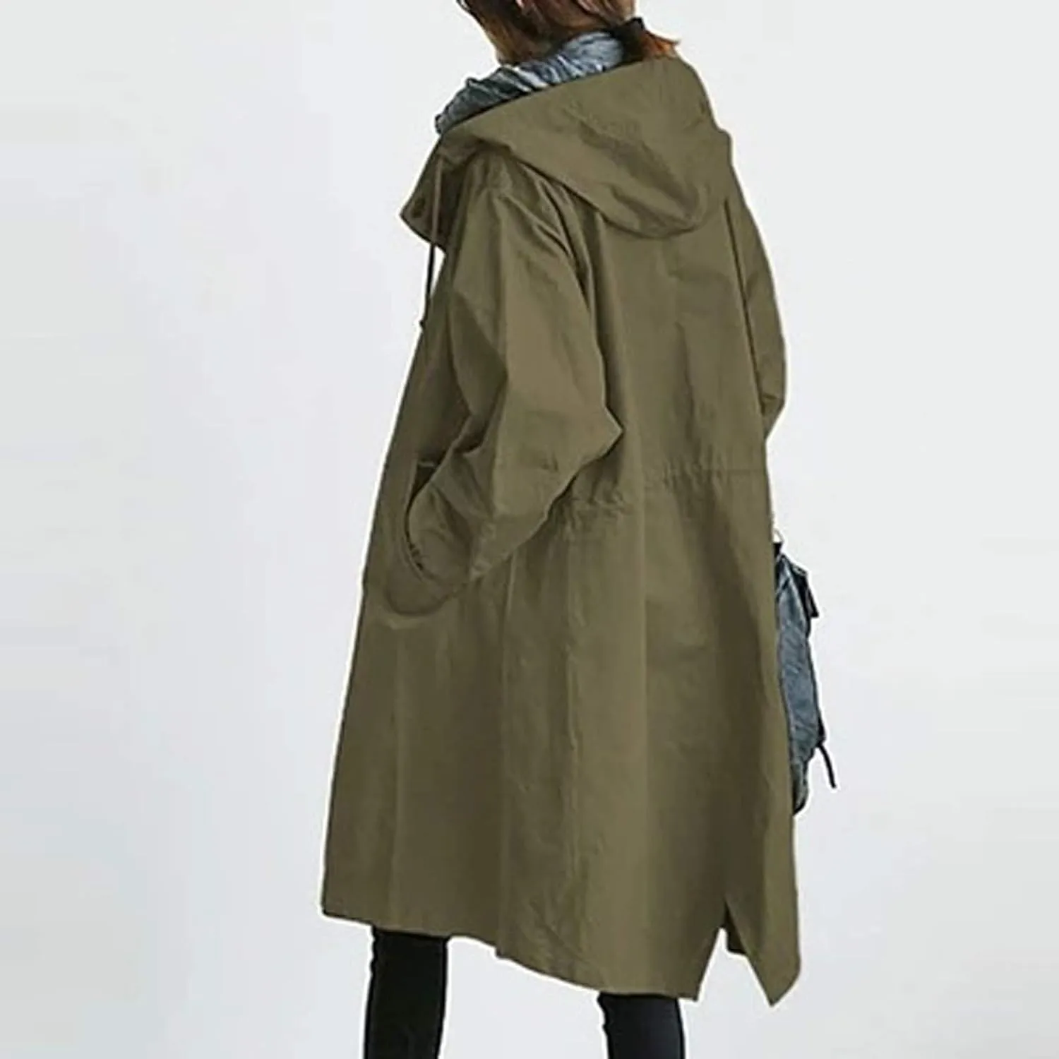 Oversized belter guidance appraisal meager oilskin Elegant Windbreaker Comfortable Coat Outwear iQKA Women's Rain Jacket Autumn Winter Loose Hooded Trench Jackets 