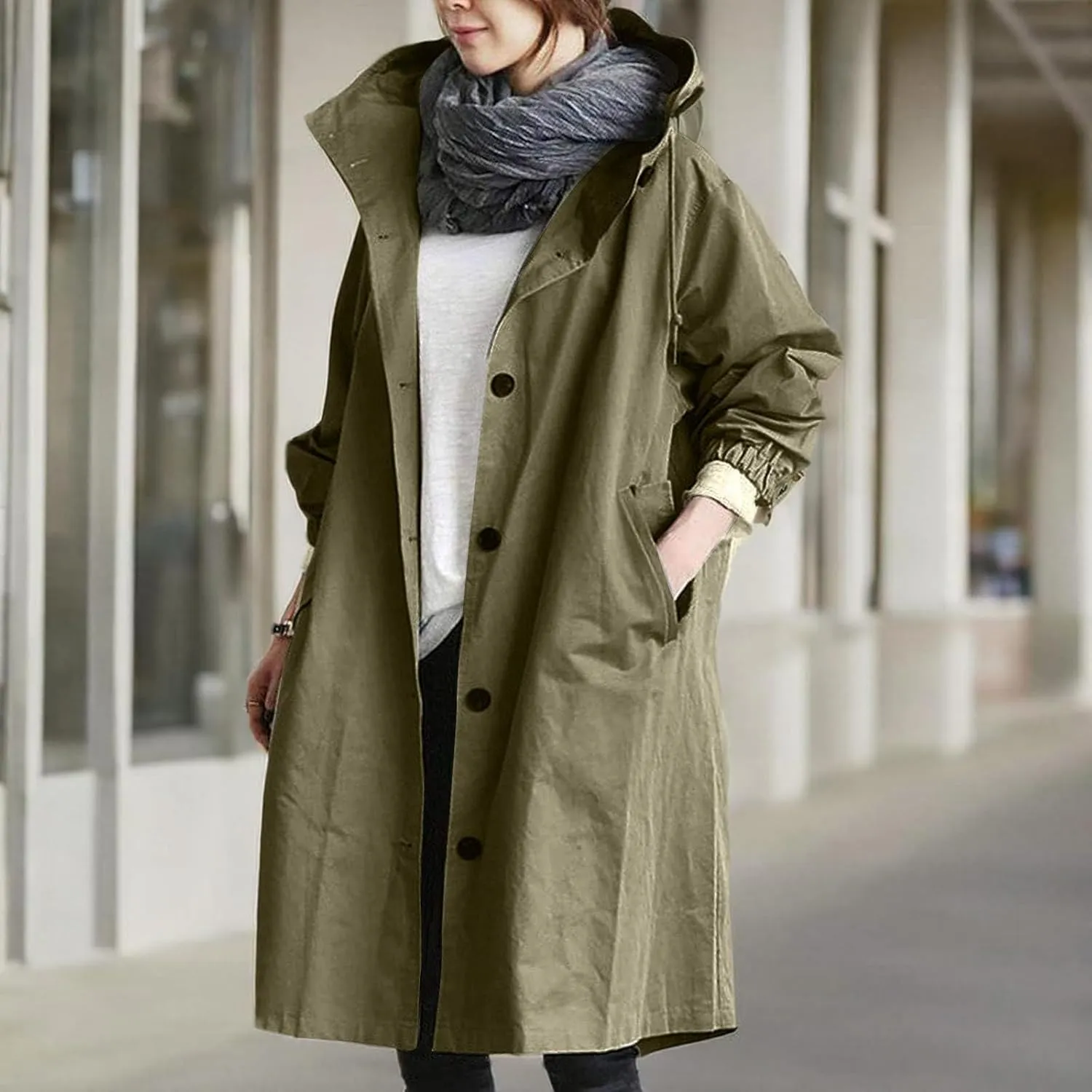 Oversized belter guidance appraisal meager oilskin Elegant Windbreaker Comfortable Coat Outwear iQKA Women's Rain Jacket Autumn Winter Loose Hooded Trench Jackets 