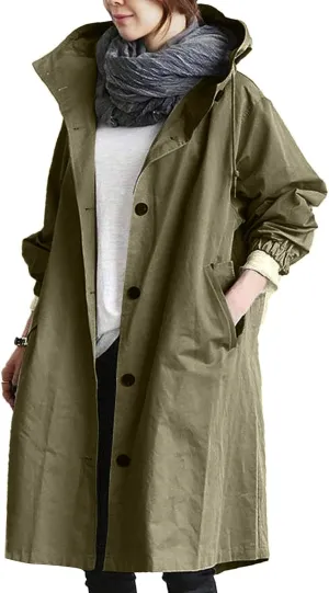 Oversized belter guidance appraisal meager oilskin Elegant Windbreaker Comfortable Coat Outwear iQKA Women's Rain Jacket Autumn Winter Loose Hooded Trench Jackets 