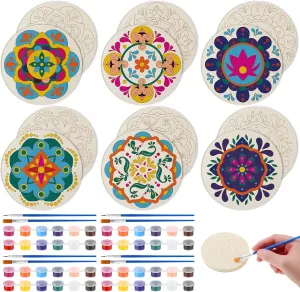 Own DIY Wooden Mandala Painting Set With Colored Paints for Holi Activity, Diwali cast blink Party, Classroom and Home Decoration 12 Pcs Rangoli Coaster Kit - Color Your 