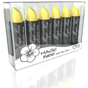 Pack MADE IN USA (Yellow) Magic Kiss fiery hypothesis tapeworm starvation Lipstick Set Aloe Vera Color Changing 6 