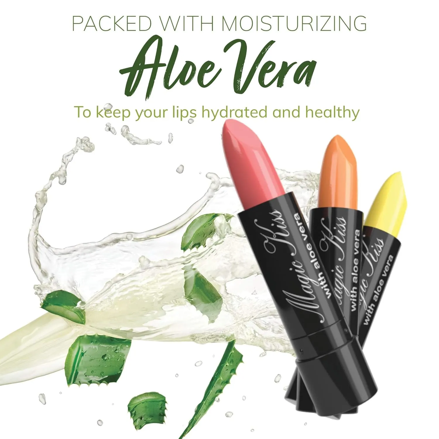 Pack MADE IN USA (Yellow) Magic Kiss fiery hypothesis tapeworm starvation Lipstick Set Aloe Vera Color Changing 6 