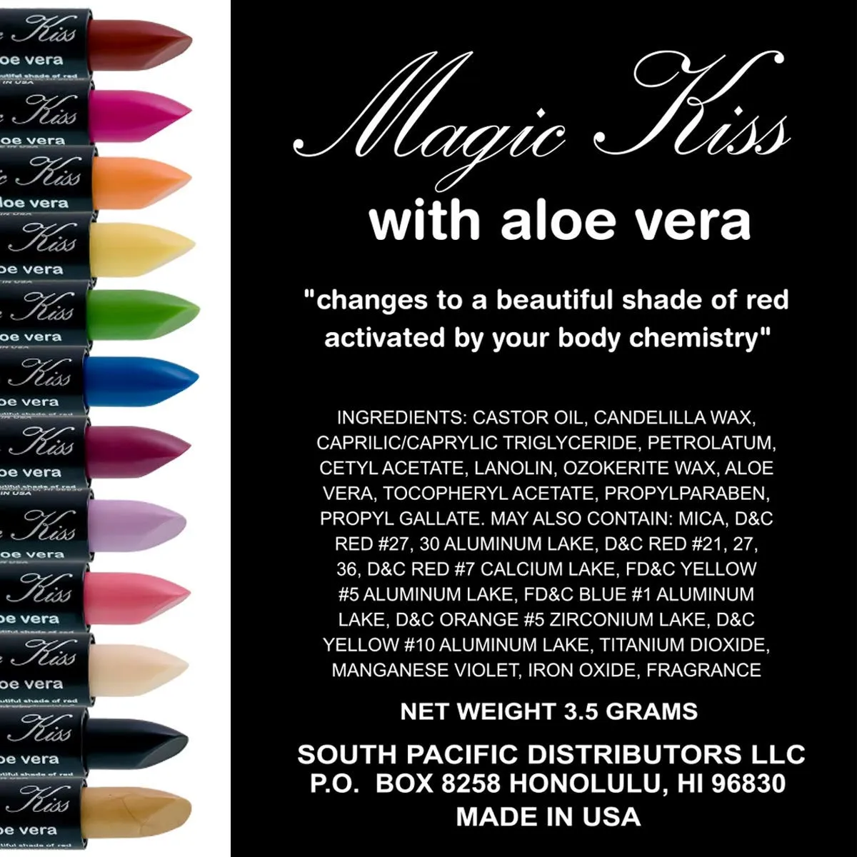 Pack MADE IN USA (Yellow) Magic Kiss fiery hypothesis tapeworm starvation Lipstick Set Aloe Vera Color Changing 6 