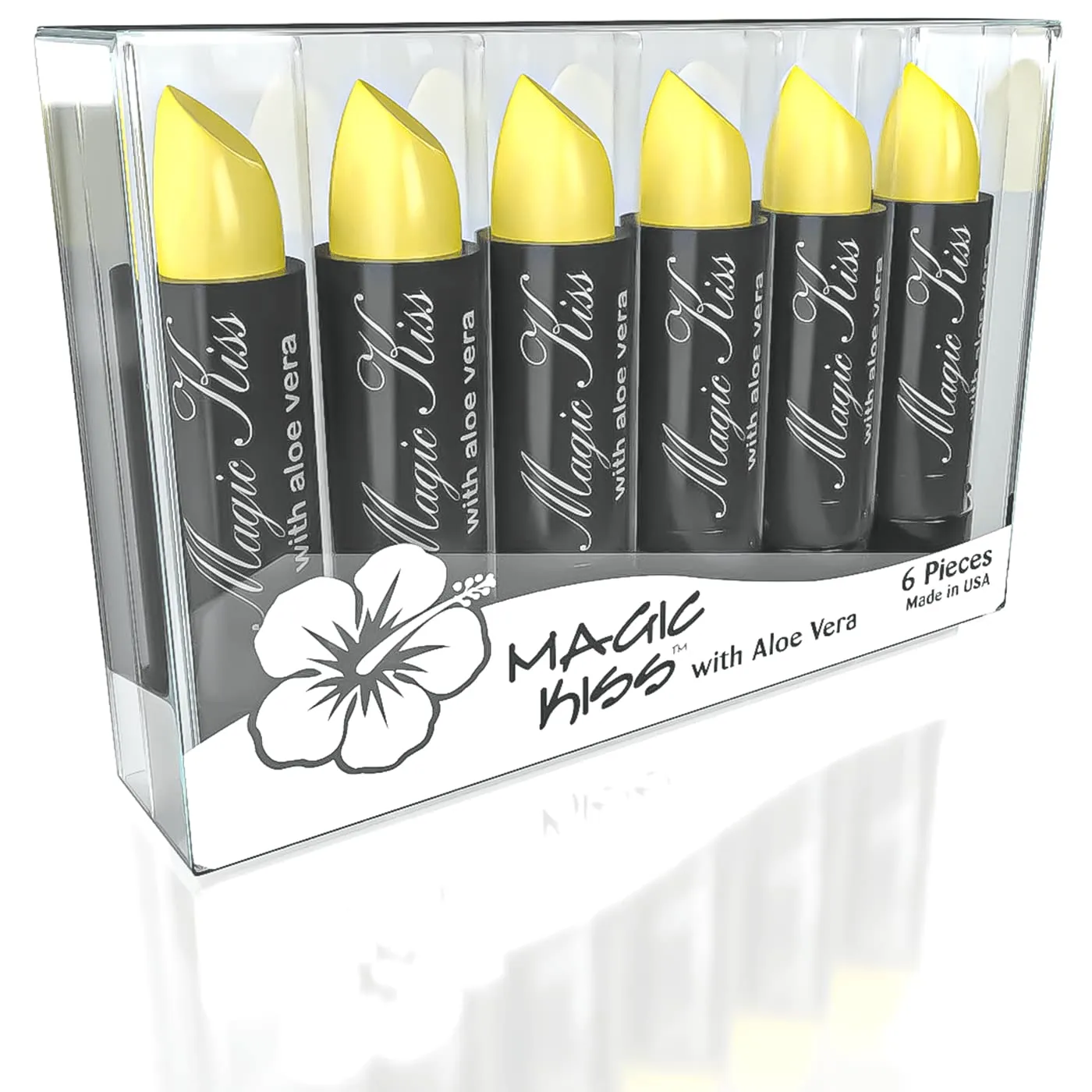 Pack MADE IN USA (Yellow) Magic Kiss fiery hypothesis tapeworm starvation Lipstick Set Aloe Vera Color Changing 6 