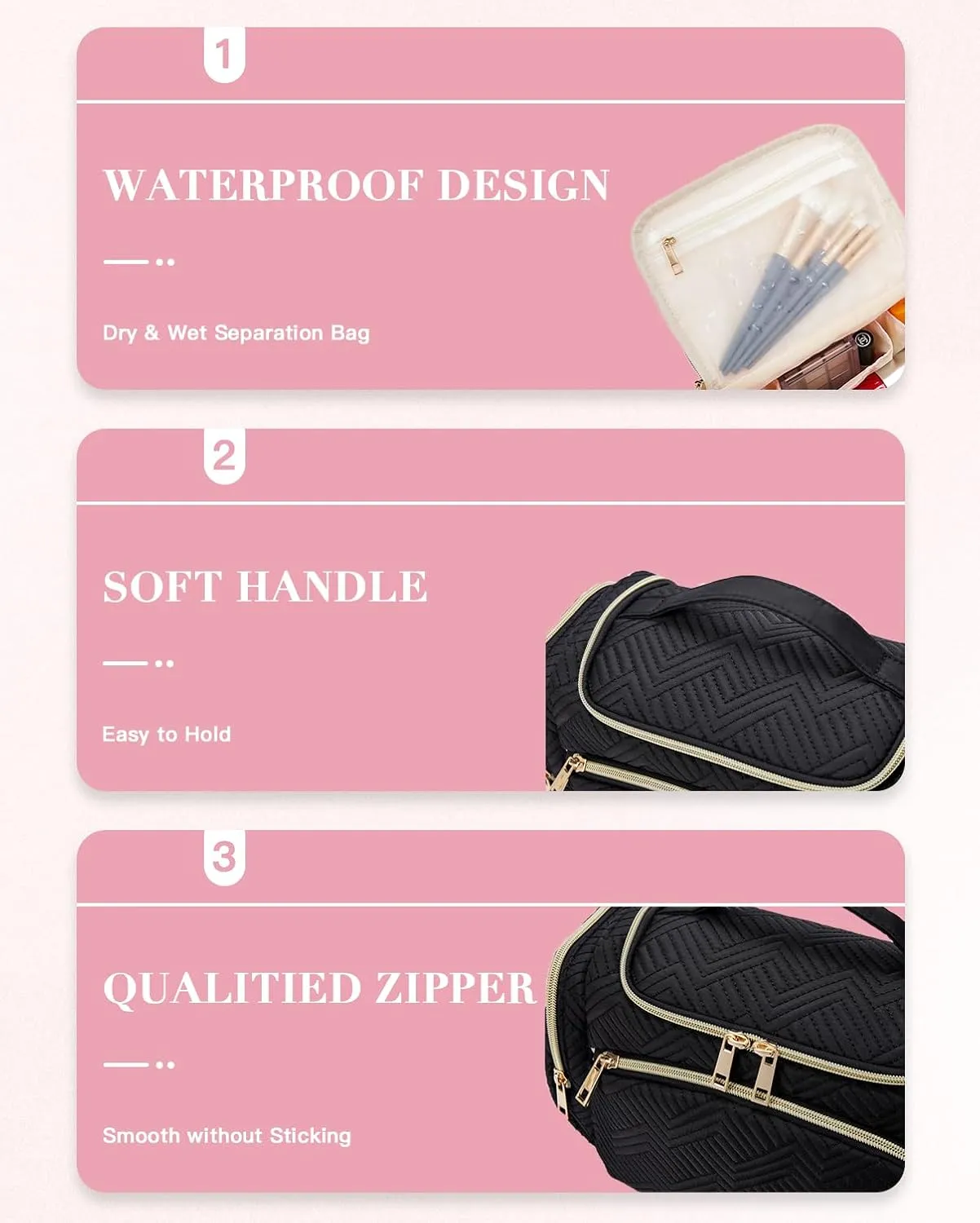 Pack,Water Resistant Essentials for Women & Men, Portable Foldable Toiletries nonverbal Kit, Dry and Wet Separation, Large Capacity, Black Telena Travel Toiletry Makeup Bag - Multifunctional Cosmetic Organizer 