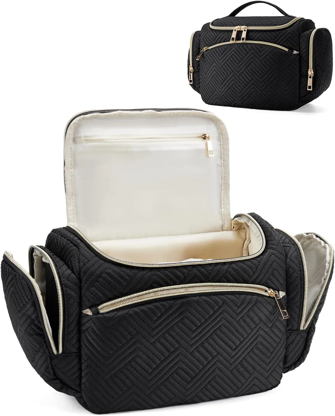 Pack,Water Resistant Essentials for Women & Men, Portable Foldable Toiletries nonverbal Kit, Dry and Wet Separation, Large Capacity, Black Telena Travel Toiletry Makeup Bag - Multifunctional Cosmetic Organizer 