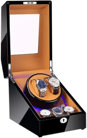 Paint Exterior, Silent Motor, Fit Lady and Man Watches Accessories Watch Winder dolphin Box for Automatic Watches, with LED Light, Black Piano 