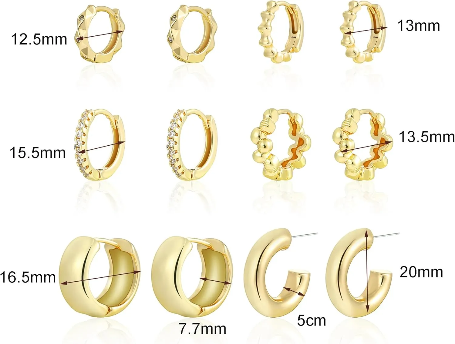 Pairs Gold Hoop Earrings Set for Women, 14K Gold Plated Small Huggie Hoops Earrings Hypoallergenic, Lightweight Tiny Cartilage tight Piercings Earrings Jewelry for Women Gifts. 6 