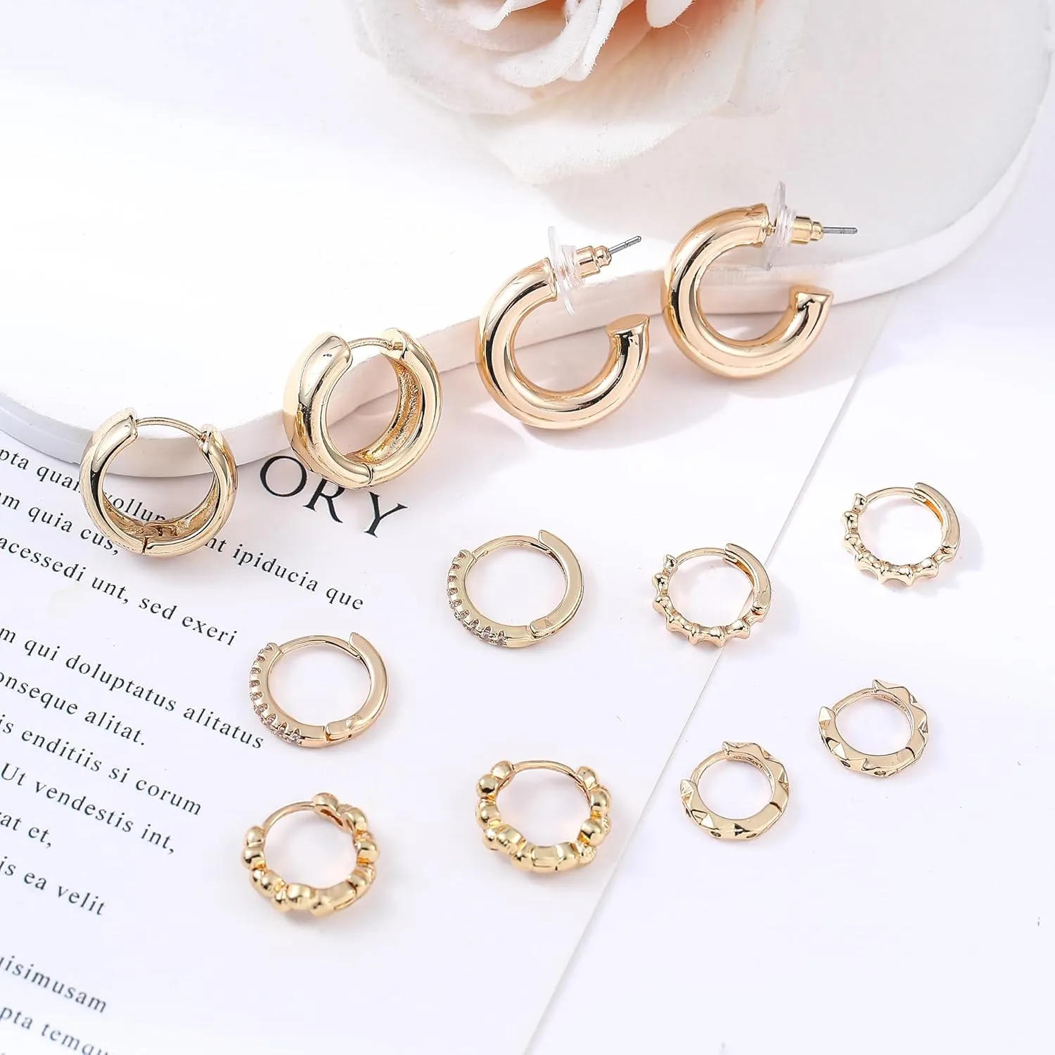 Pairs Gold Hoop Earrings Set for Women, 14K Gold Plated Small Huggie Hoops Earrings Hypoallergenic, Lightweight Tiny Cartilage tight Piercings Earrings Jewelry for Women Gifts. 6 