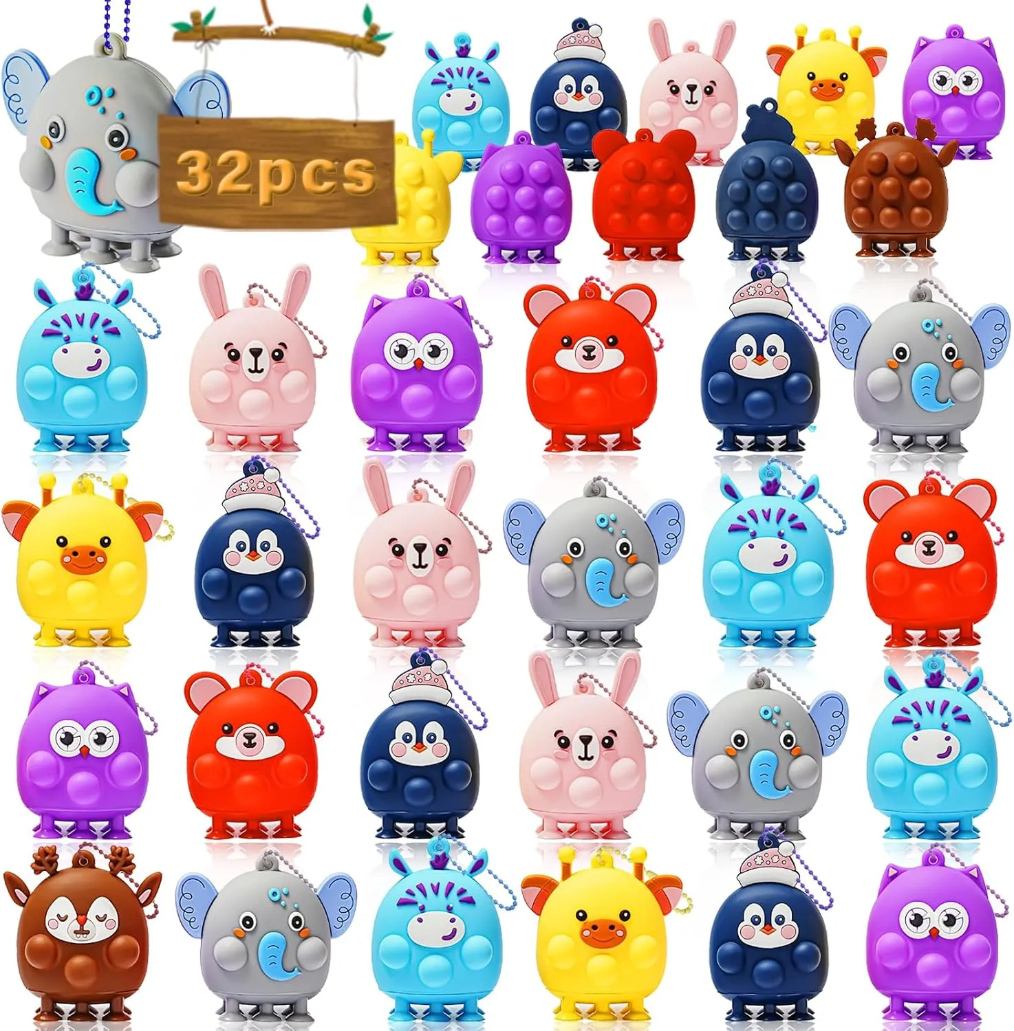 Party Favors for Kids, 3D Animal Pop Fidget Toys Bulk, Sensory Bath Suction Toys for Toddlers, Carnival Treasure Classroom Prizes Box Toys, Fidget Stocking Stuffers Birthday Party sociability Gifts 32 Pcs 