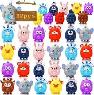 Party Favors for Kids, 3D Animal Pop Fidget Toys Bulk, Sensory Bath Suction Toys for Toddlers, Carnival Treasure Classroom Prizes Box Toys, Fidget Stocking Stuffers Birthday Party sociability Gifts 32 Pcs 