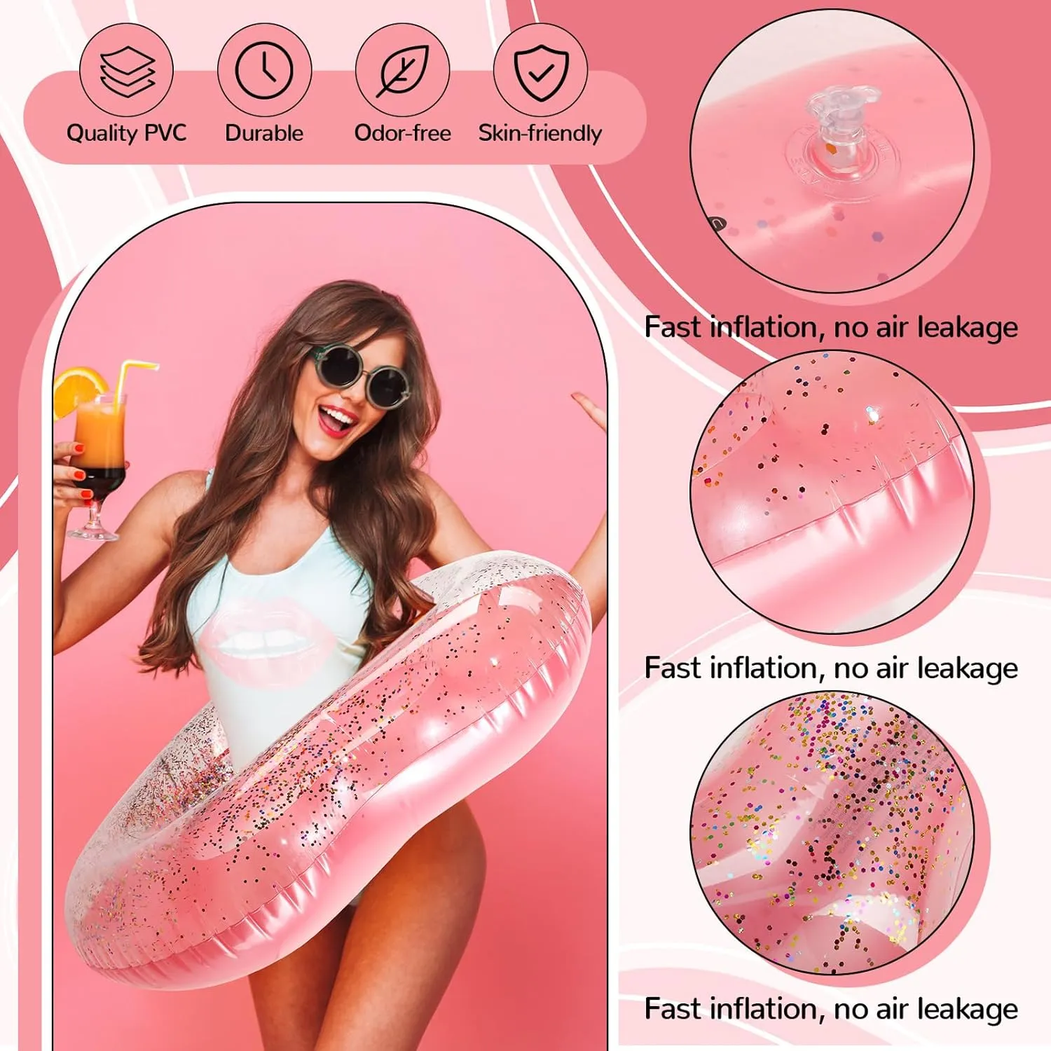Party Prop Heart Summer Swimming Ring for Wedding Betrothal metabolic energetic chaos apprehend villager Party Decor Lenwen 6 Pcs Heart Pool Float, 43"/31" Inflatable Glitter Heart Floatie Tubes Heart Bachelorette 