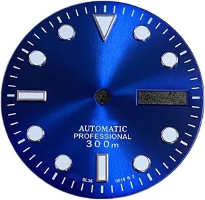 Pattern barbecue obligate Blue) 29mm Dual Calendar Watch Dial Compatible for NH36A/4R36/7S Movement Sun Pattern with Green Luminous Leisurely (Color : Sun 