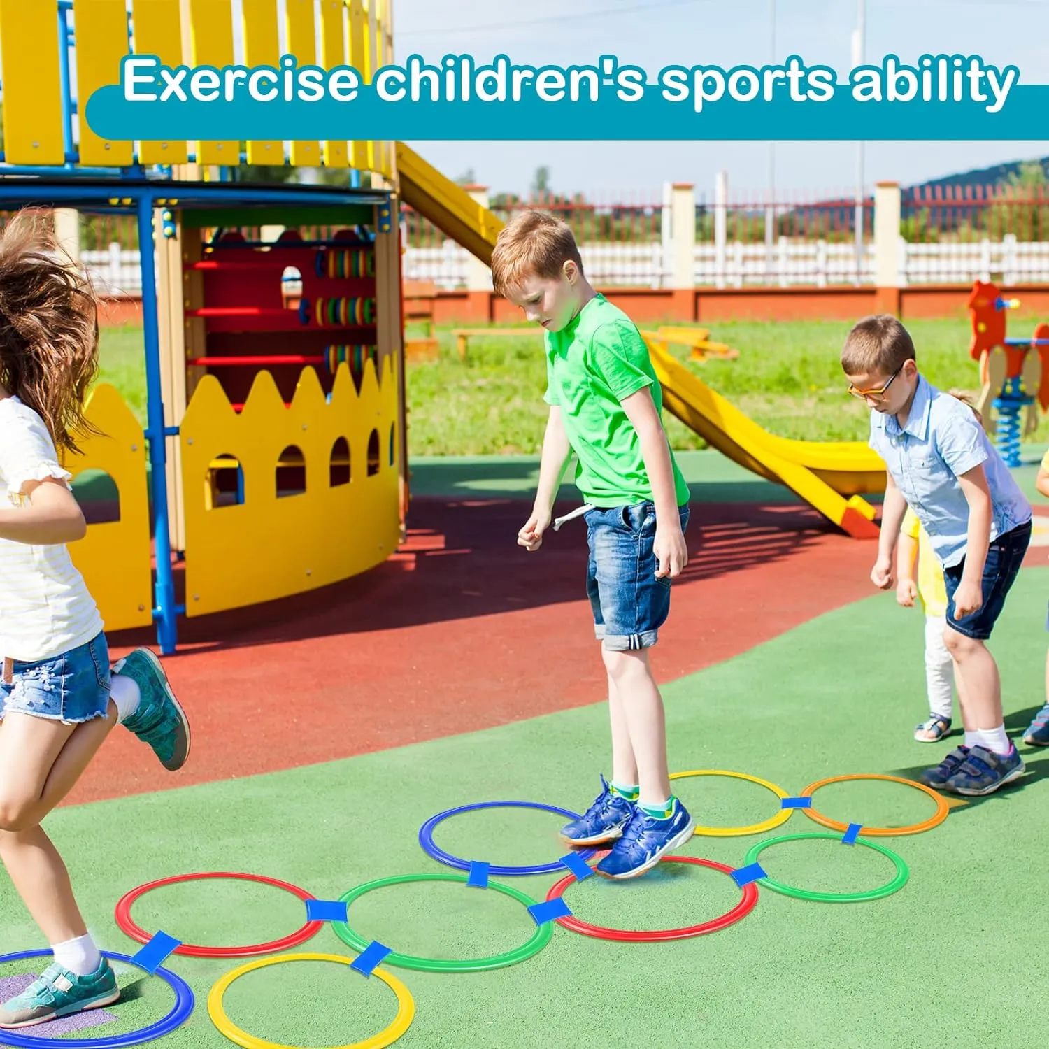 Pcs Connectors Outdoor Indoor Obstacle Course for Kids Playground Agility Training Woanger 2 Sets of Hopscotch Outdoor Squares 20 Pcs Hopscotch Ring Game solo acquaint with 30 
