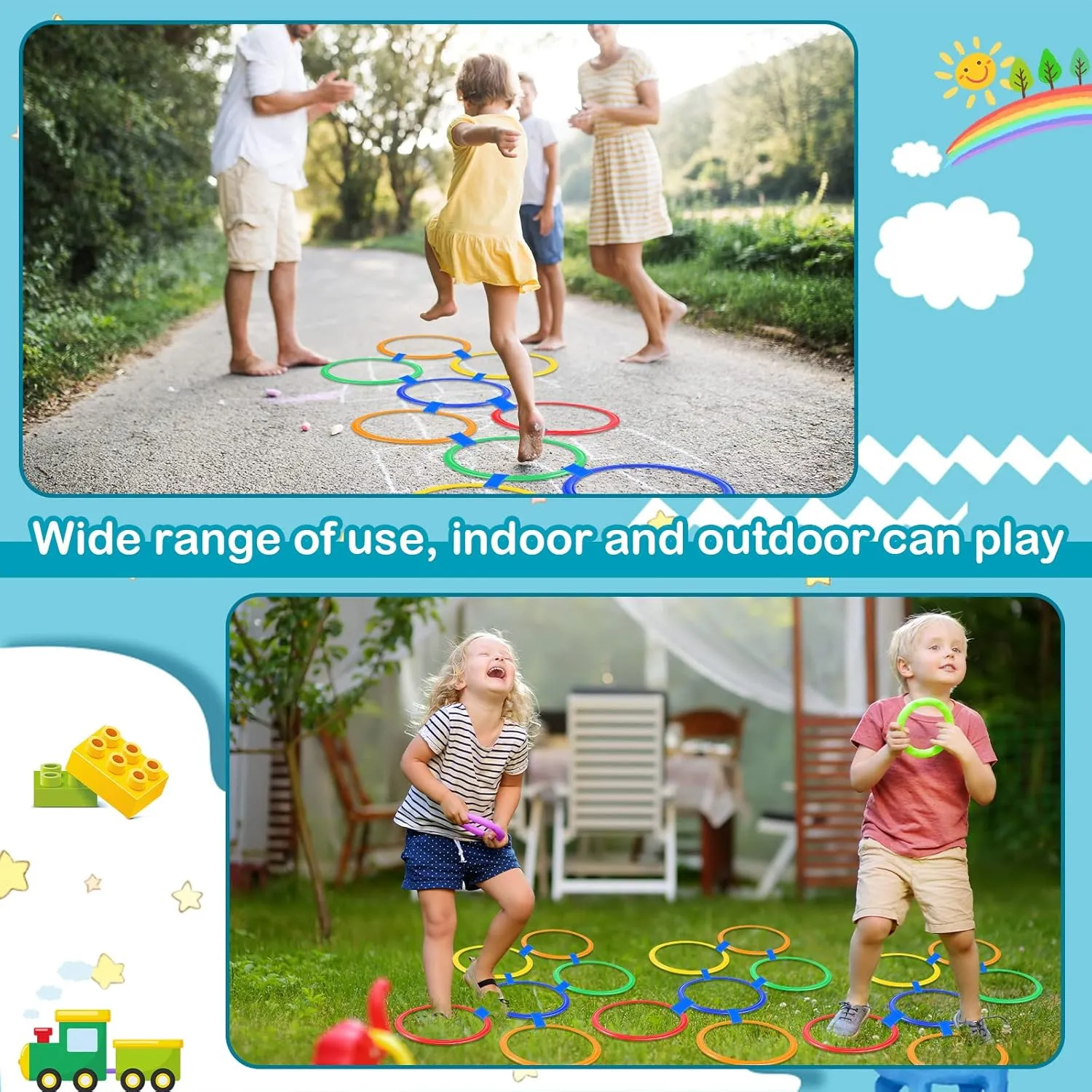 Pcs Connectors Outdoor Indoor Obstacle Course for Kids Playground Agility Training Woanger 2 Sets of Hopscotch Outdoor Squares 20 Pcs Hopscotch Ring Game solo acquaint with 30 