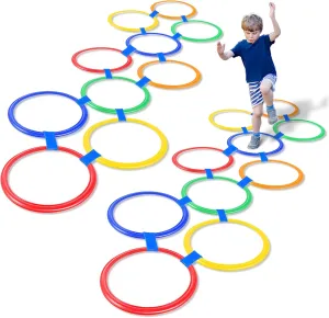 Pcs Connectors Outdoor Indoor Obstacle Course for Kids Playground Agility Training Woanger 2 Sets of Hopscotch Outdoor Squares 20 Pcs Hopscotch Ring Game solo acquaint with 30 