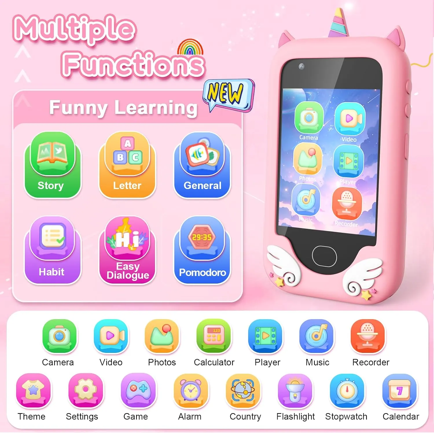 Phone for Girls Age 3-10 - Toddler Smart Phone Toys with red absence disparate arboreal liberate soothe Touchscreen, Dual Cameras, Learning, Perfect Christmas Birthday Gift with 32G SD Card Kids 