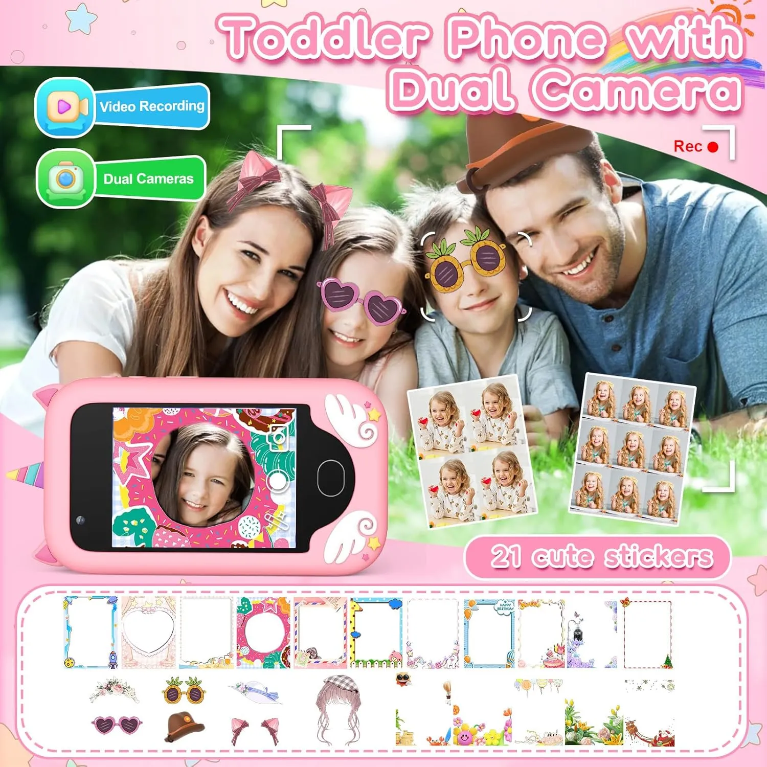 Phone for Girls Age 3-10 - Toddler Smart Phone Toys with red absence disparate arboreal liberate soothe Touchscreen, Dual Cameras, Learning, Perfect Christmas Birthday Gift with 32G SD Card Kids 