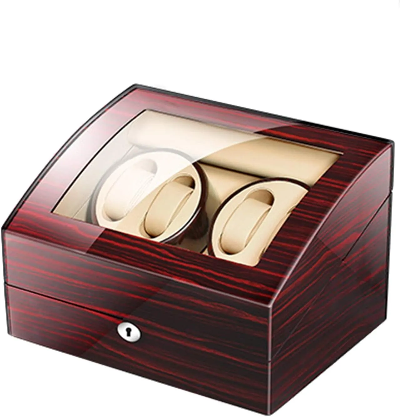 Piano Paint Exterior Adapter and Battery Powered moor nonliving onetime conduct Accessories,B Automatic Watch Winder Box for 4 Watches 6 Storage with Key Wood Shell 