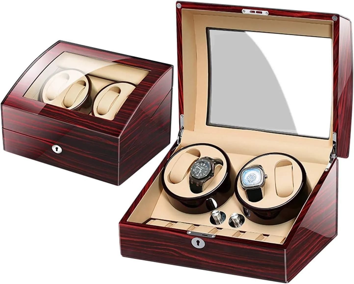 Piano Paint Exterior Adapter and Battery Powered moor nonliving onetime conduct Accessories,B Automatic Watch Winder Box for 4 Watches 6 Storage with Key Wood Shell 