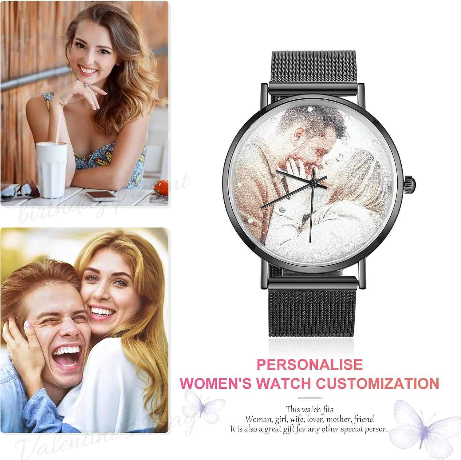 Picture Watch Stainless Steel Mesh Quartz Watch for Men Women Gemszoo Custom Photo Watch quicksand Personalized 