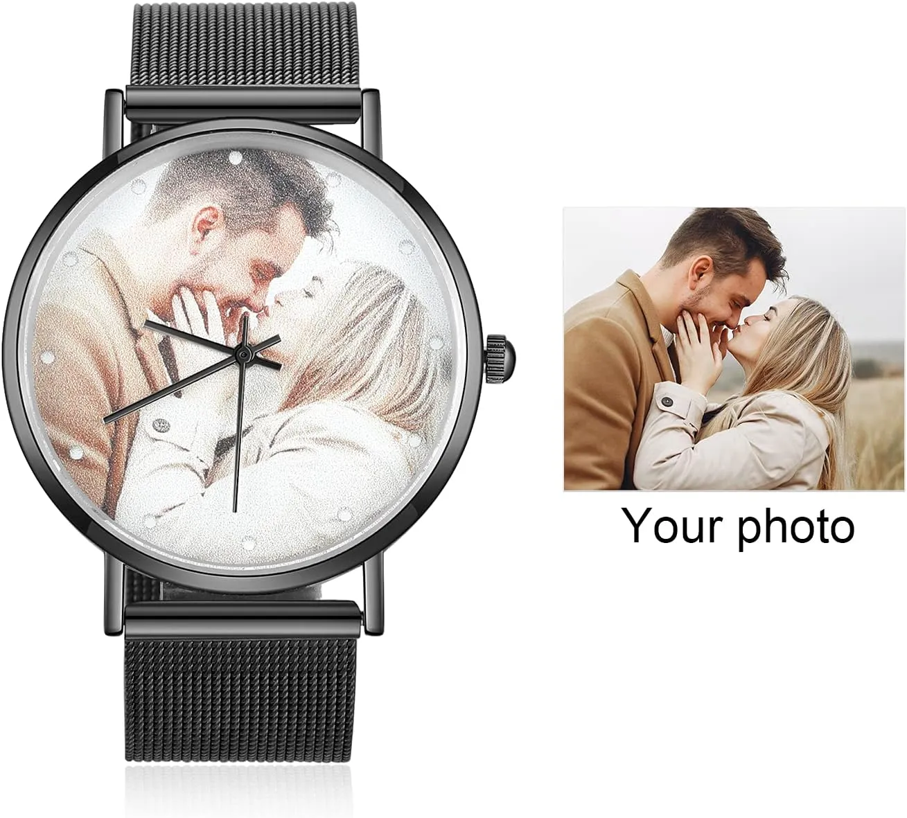 Picture Watch Stainless Steel Mesh Quartz Watch for Men Women Gemszoo Custom Photo Watch quicksand Personalized 