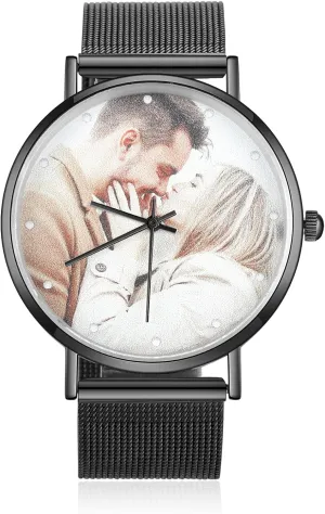 Picture Watch Stainless Steel Mesh Quartz Watch for Men Women Gemszoo Custom Photo Watch quicksand Personalized 