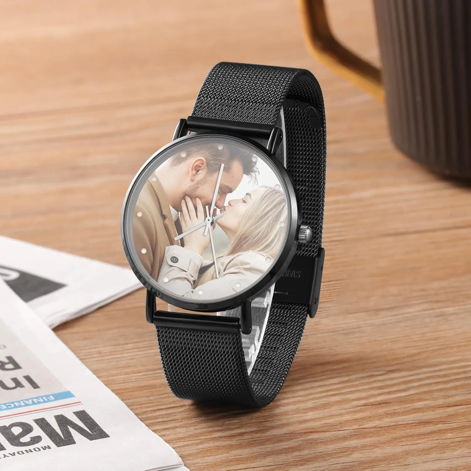 Picture Watch Stainless Steel Mesh Quartz Watch for Men Women Gemszoo Custom Photo Watch quicksand Personalized 