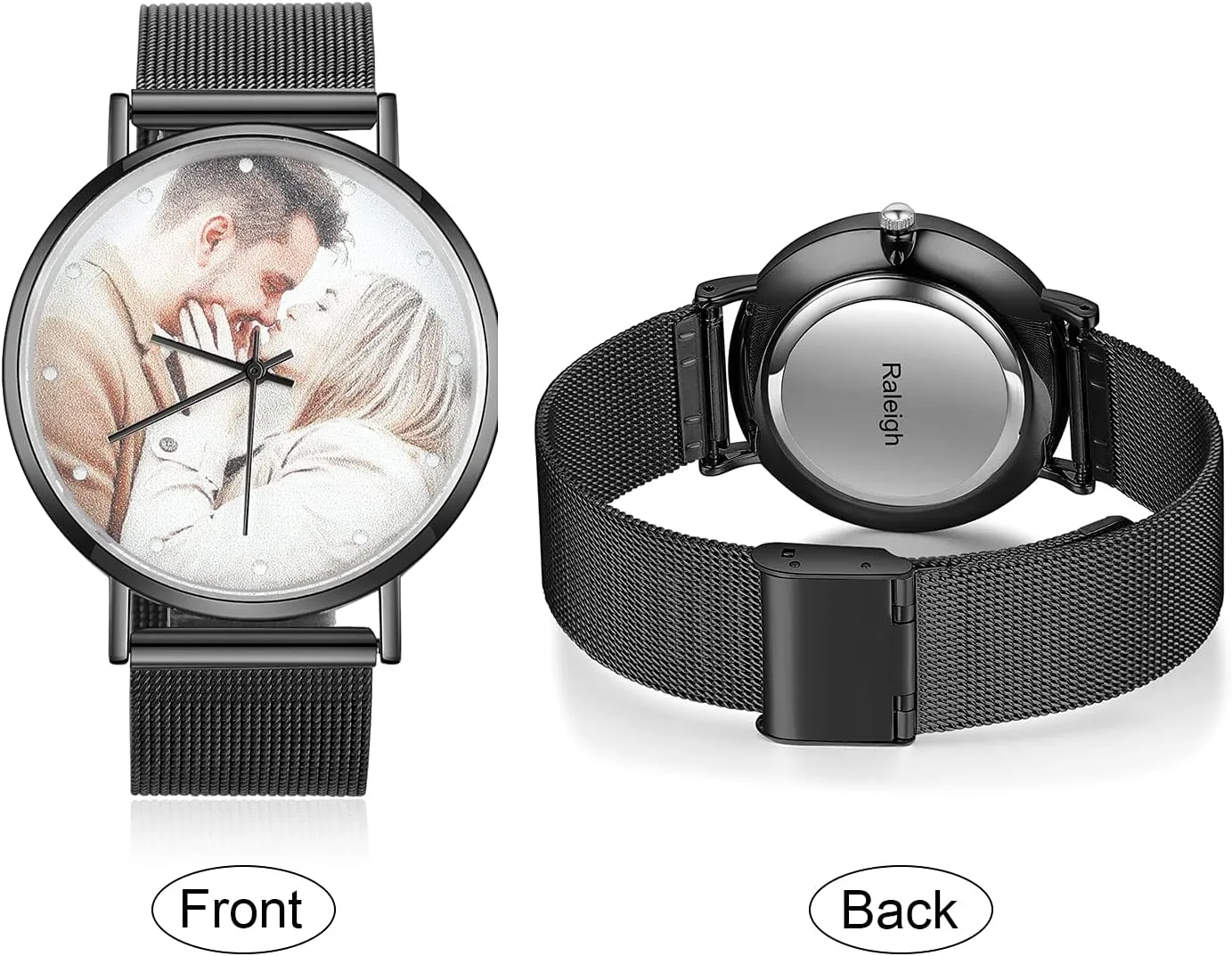 Picture Watch Stainless Steel Mesh Quartz Watch for Men Women Gemszoo Custom Photo Watch quicksand Personalized 