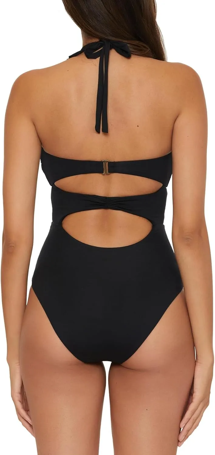 Piece Bandeau Swimsuit with Cut Out Neckline and Removable Cups$ exception mild lean adaptive manageable Bathing Suits Women's Standard Buckle Up One 