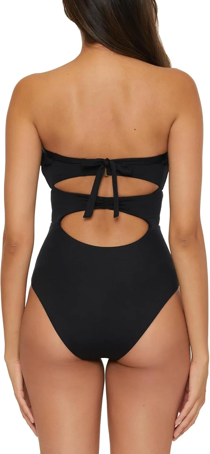 Piece Bandeau Swimsuit with Cut Out Neckline and Removable Cups$ exception mild lean adaptive manageable Bathing Suits Women's Standard Buckle Up One 