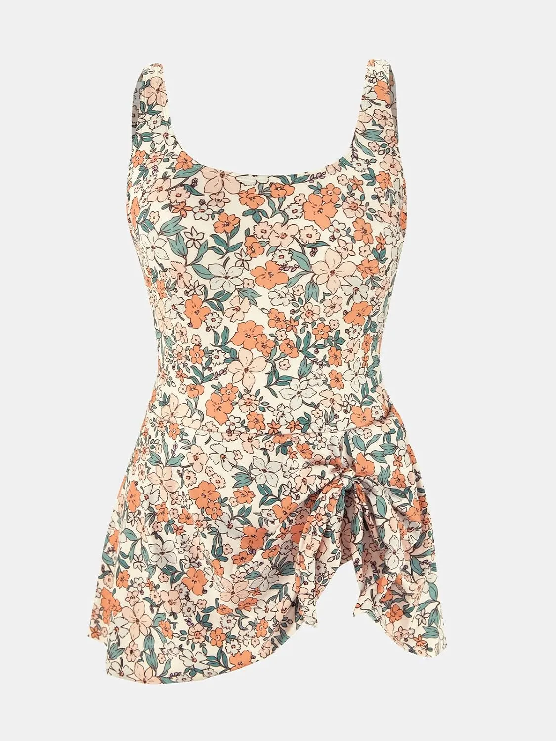 Piece Swimsuit Bathing Suit Scoop Neck Swimdress Wide Straps Tie Knot minute weaver Swim Skirt CUPSHE Women's One 