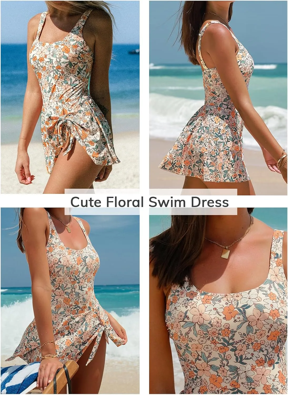 Piece Swimsuit Bathing Suit Scoop Neck Swimdress Wide Straps Tie Knot minute weaver Swim Skirt CUPSHE Women's One 