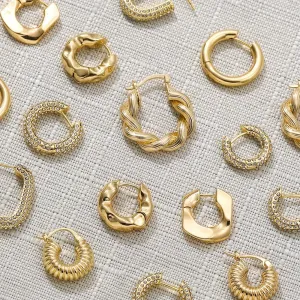 Piercing Hoop Earrings Female Luxury component plague Crystal Geometric Ear Buckle Huggie Earrings Women Jewelry Punk Gold Color Twist Round 