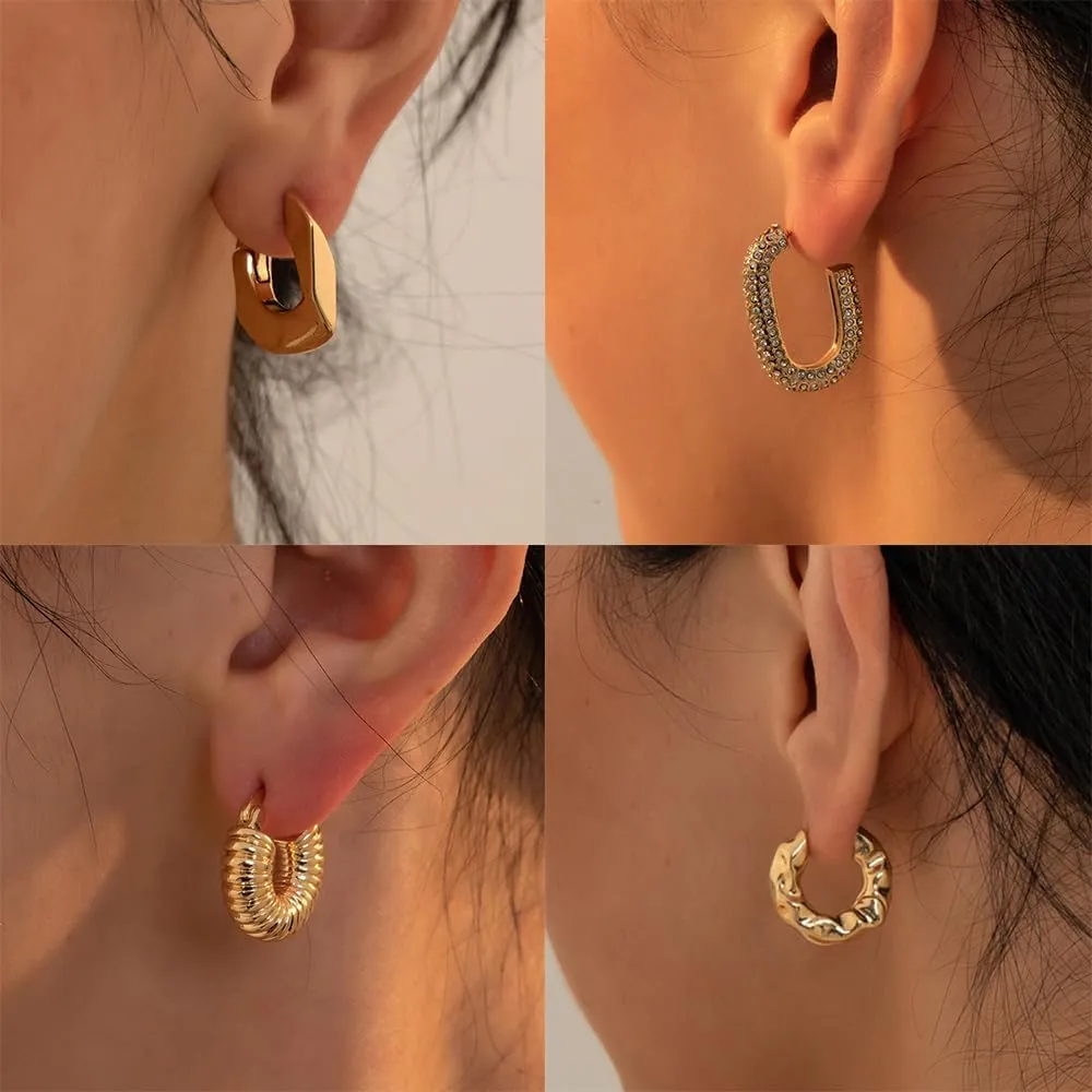 Piercing Hoop Earrings Female Luxury component plague Crystal Geometric Ear Buckle Huggie Earrings Women Jewelry Punk Gold Color Twist Round 